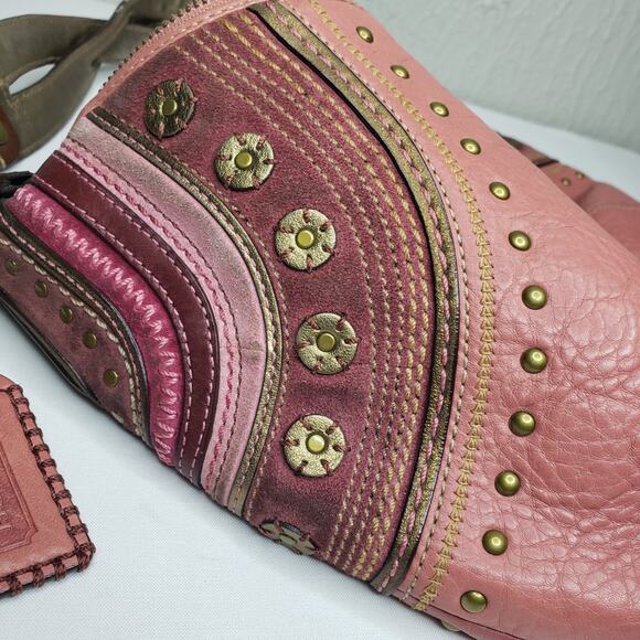 RARE Coach VTG Soho Bag Pink Mauve Leather Studded Western Boho Braided Purse - Picture 13 of 16